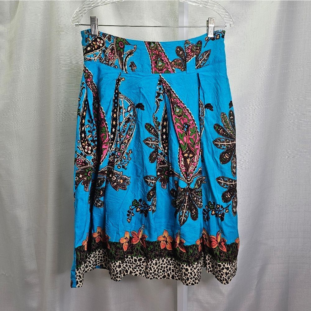 Elegant Blue Paisley Midi Skirt
